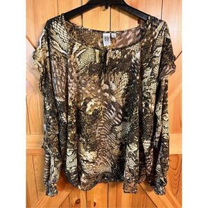 Marc Bouwer Flutter Draped Ruffle Long Sleeve Multi Printed Top Size XL (2843)